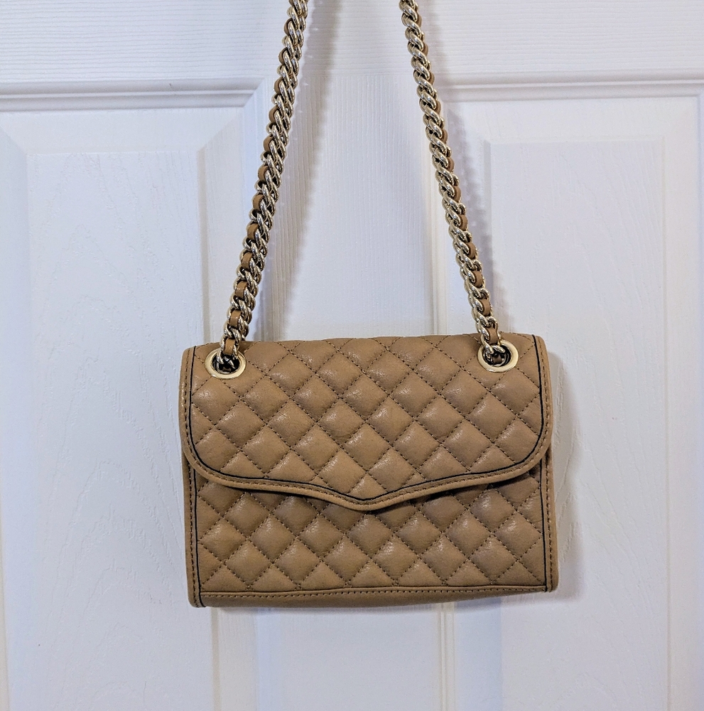 Rebecca Minkoff Quilted Tan Leather Chain Strap Crossbody Bag